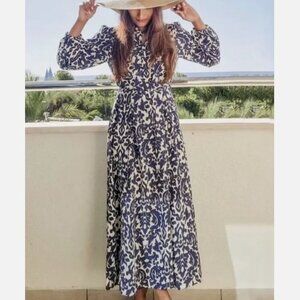 Zara Blue and White Midi Dress Size XS